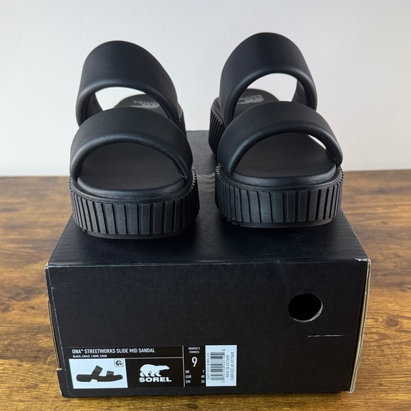 Sorel Black Leather Streetwear Slide Sandals - Picture 2 of 10